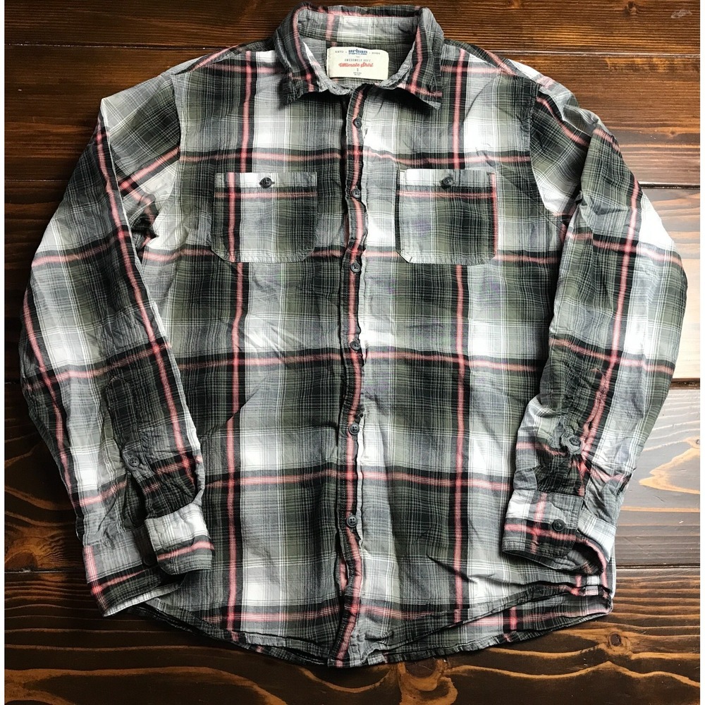 Urban Shirt, Men's Size Small, Green Black Gray, Plaid, Button Up, Long Sleeve